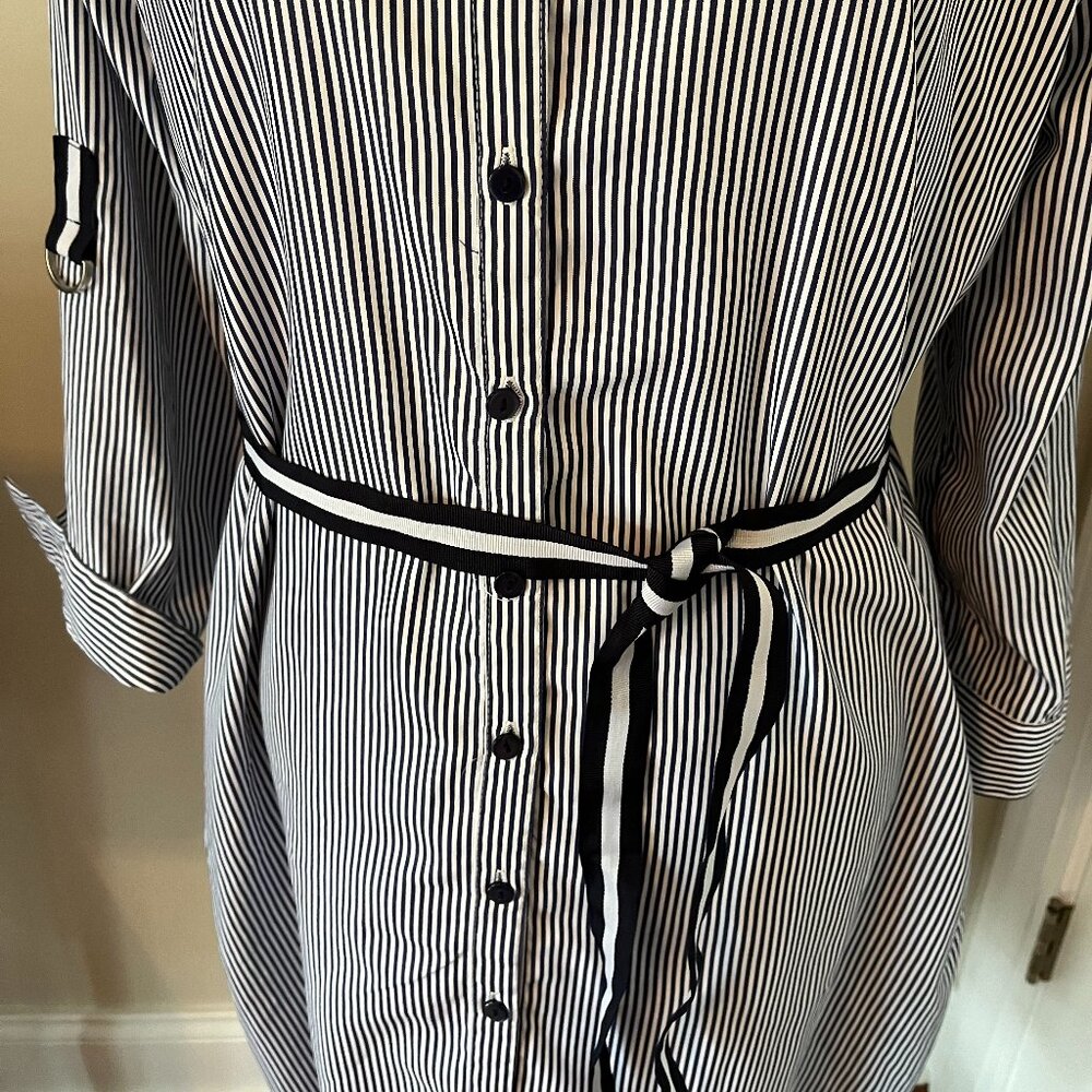 Pin Striped Shirt Dress / Blue and White/ X Large